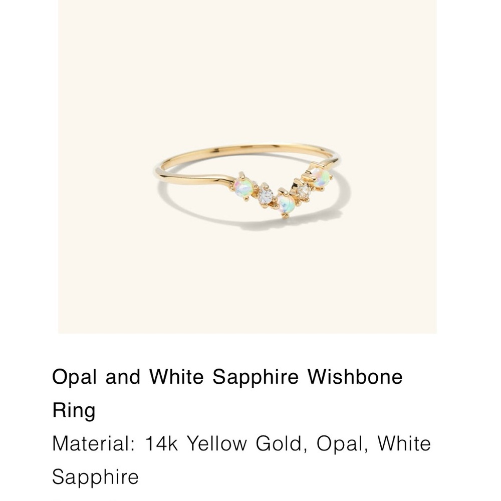 Mejuri 14k yellow gold opal and white sapphire wishbone ring size 6